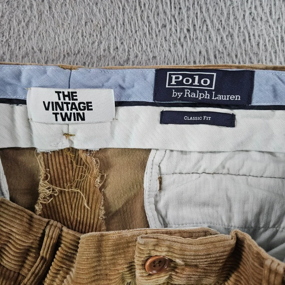 Polo Ralph‎ Lauren Mens Corduroy Pants Tan Classic Fit Stretch 36x23 Cropped